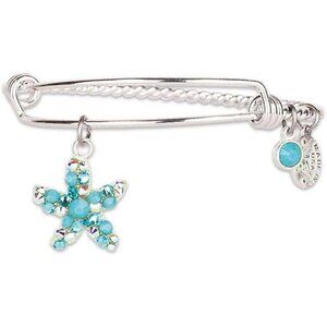 Anne Koplik Antique Silver Aqua Crystal Starfish Wish Charm Bangle Bracelet NEW